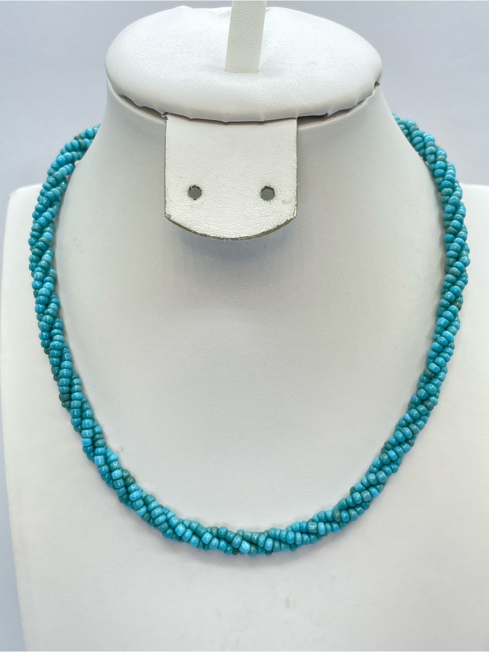 About Color Turquoise Blue Glass Seed Bead Multi Strand Button Necklace